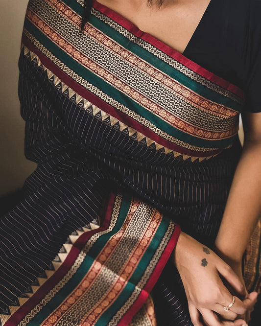 Anuradha Black Narayanpet Pure cotton saree