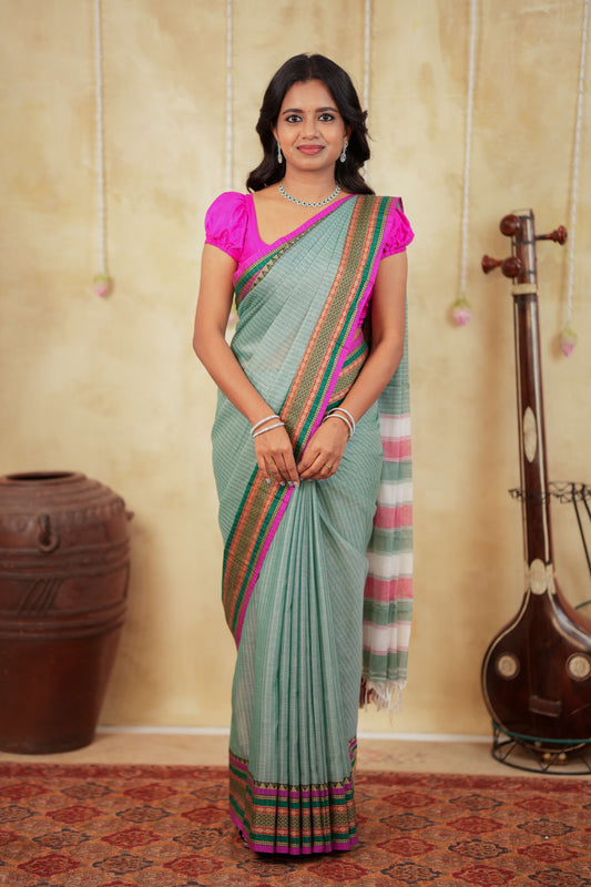 Anuradha Ocean Blue narayanpet Pure Cotton Saree
