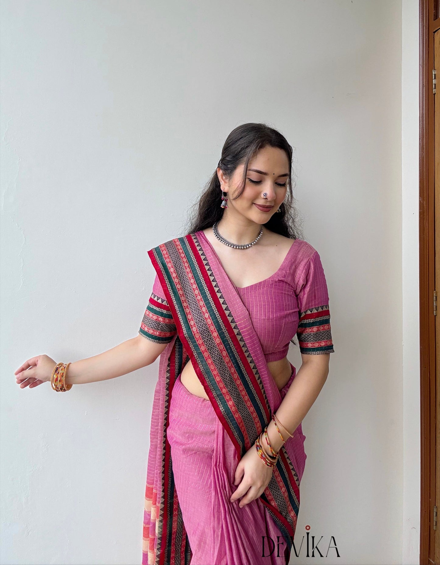 Anuradha pink Narayanpet Pure cotton saree
