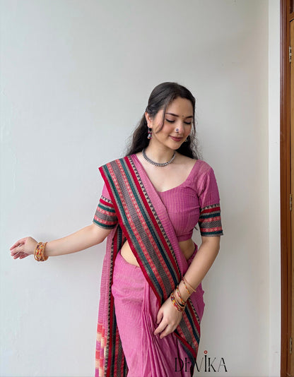 Anuradha pink Narayanpet Pure cotton saree