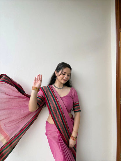 Anuradha pink Narayanpet Pure cotton saree