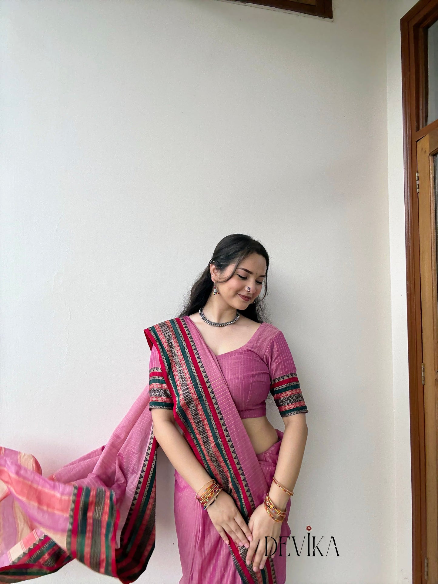 Anuradha pink Narayanpet Pure cotton saree