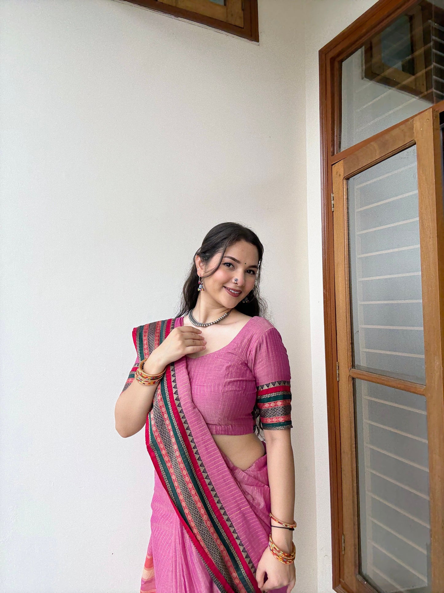 Anuradha pink Narayanpet Pure cotton saree