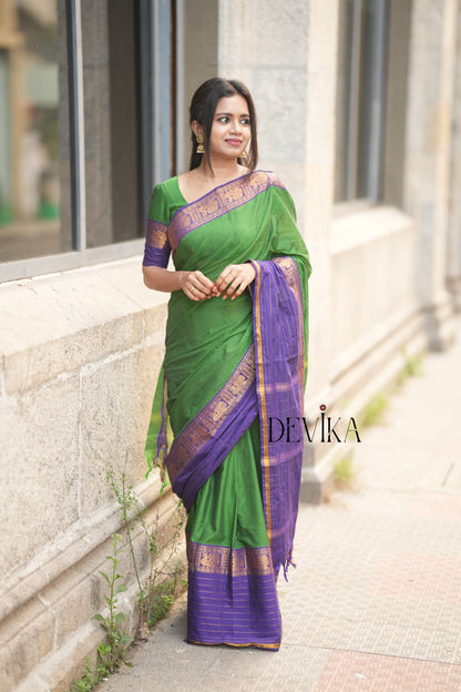 Aradhana Green Narayanpet Pure cotton saree