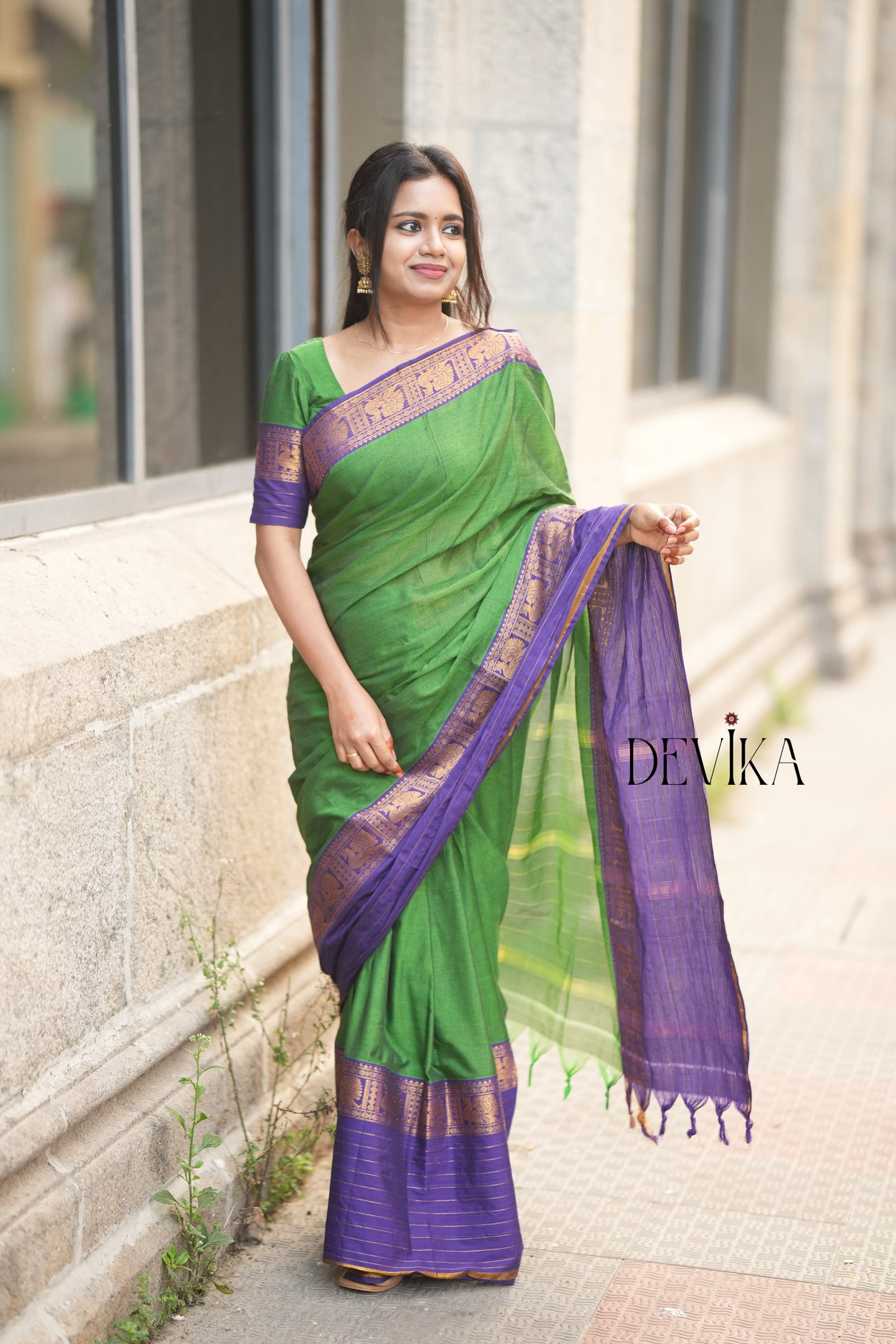 Aradhana Green Narayanpet Pure cotton saree