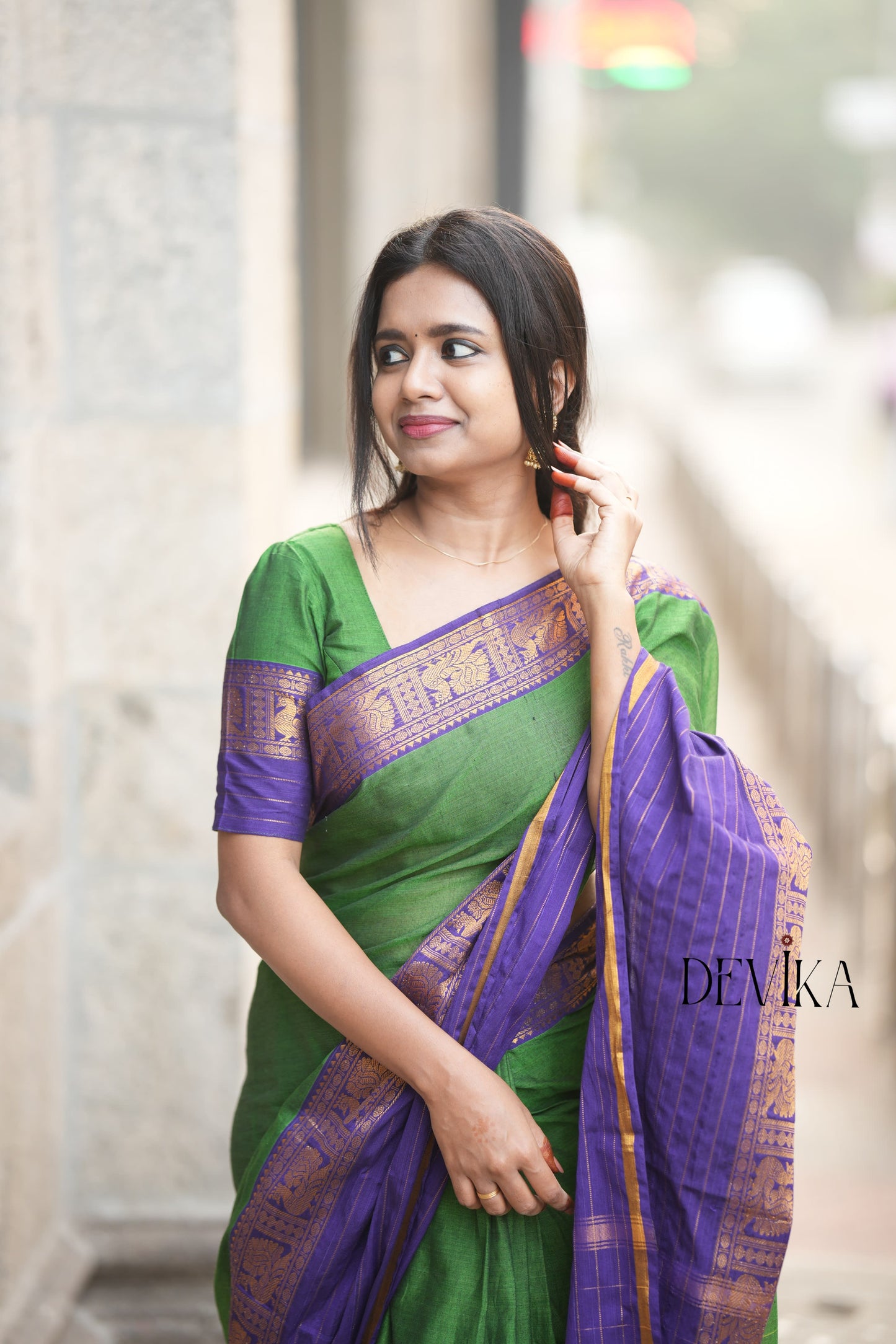 Aradhana Green Narayanpet Pure cotton saree
