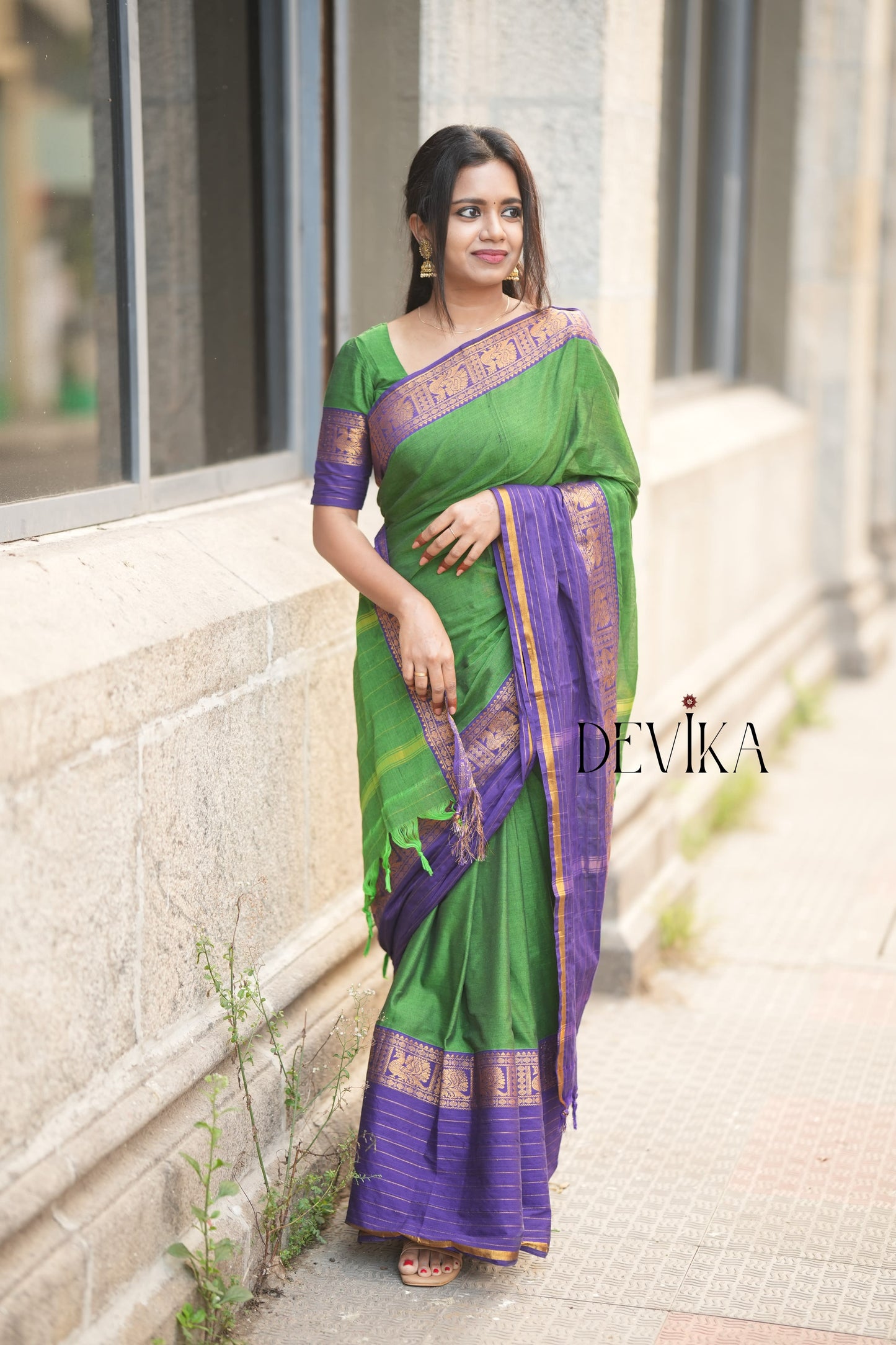 Aradhana Green Narayanpet Pure cotton saree