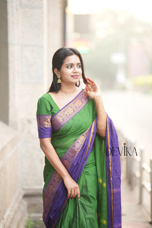 Aradhana Green Narayanpet Pure cotton saree