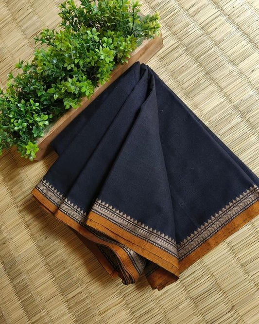 Ashwini Black Narayanpeth Pure cotton saree with Running blouse piece (Same as saree)