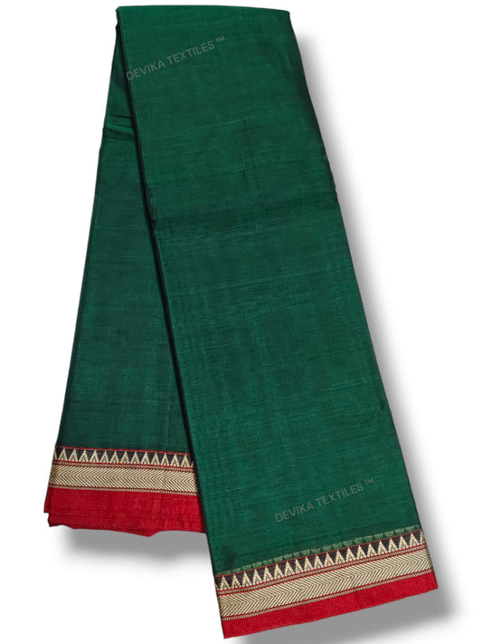 Ashwini Bottle green Narayanpeth Pure cotton saree with Running blouse piece (Same as saree)