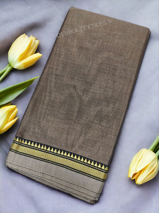 Ashwini Charcoal grey Authentic Narayanapet Pure Cotton saree with running blouse piece (same as saree)