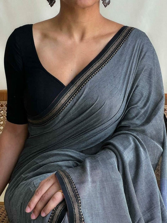 Ashwini Grey Narayanpeth Pure cotton saree