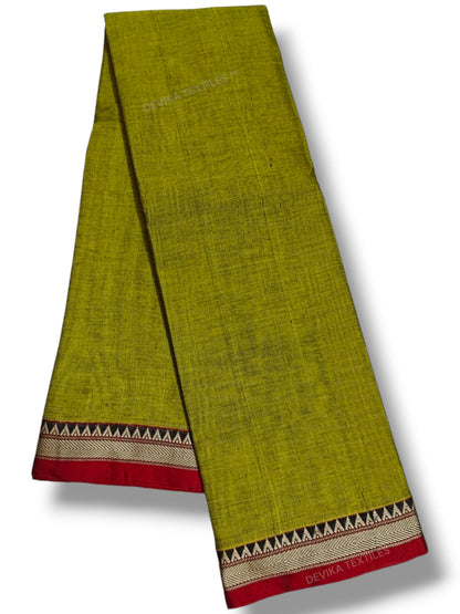 Ashwini Mehandi Green Narayanpeth Pure cotton saree with Running blouse piece (Same as saree)