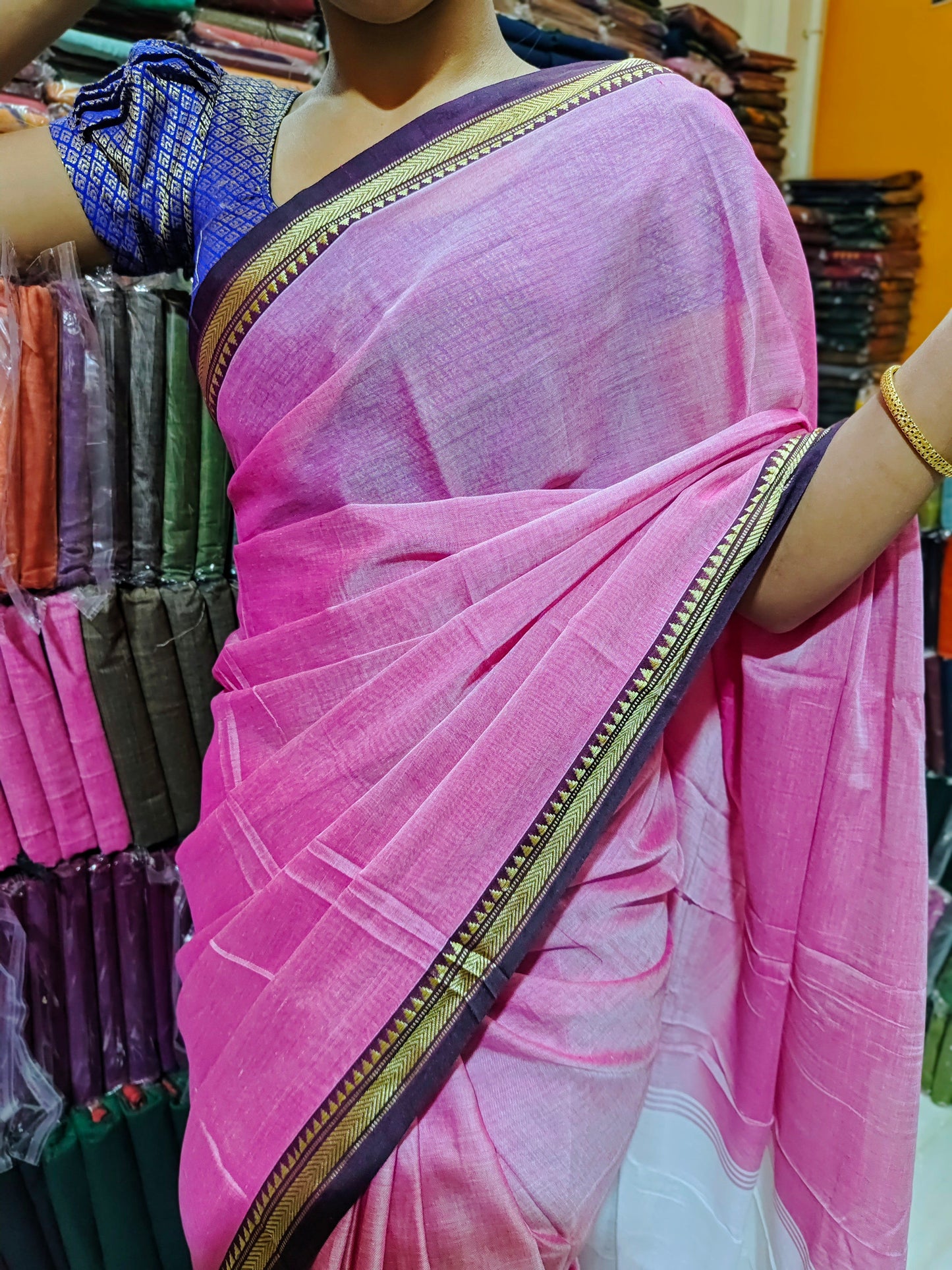 Ashwini Pinkish Grey Narayanapet Pure Cotton saree