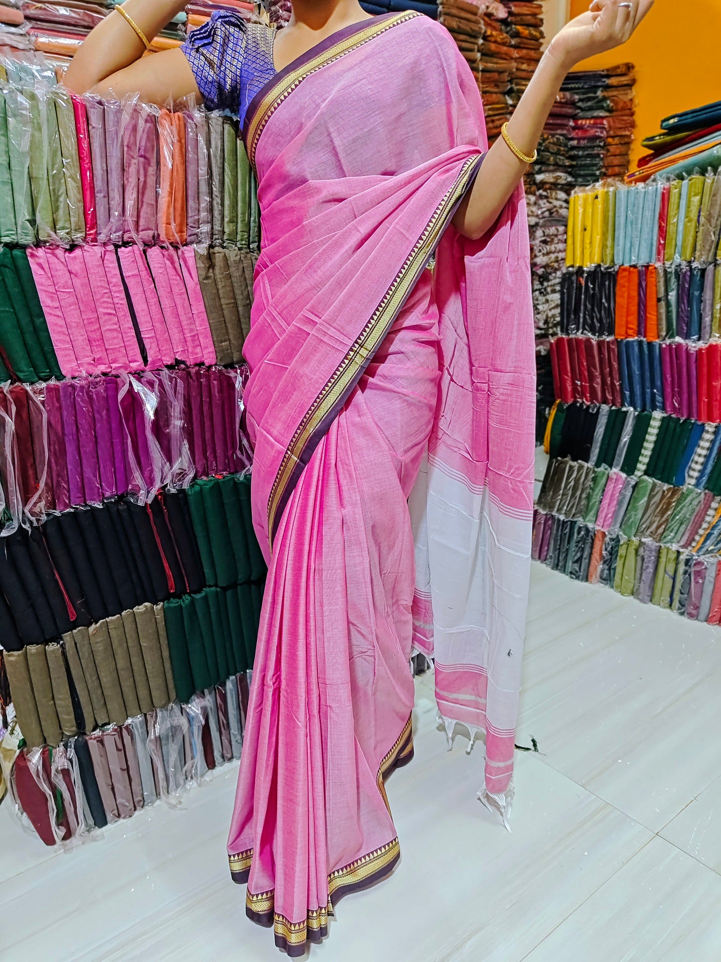 Ashwini Pinkish Grey Narayanapet Pure Cotton saree