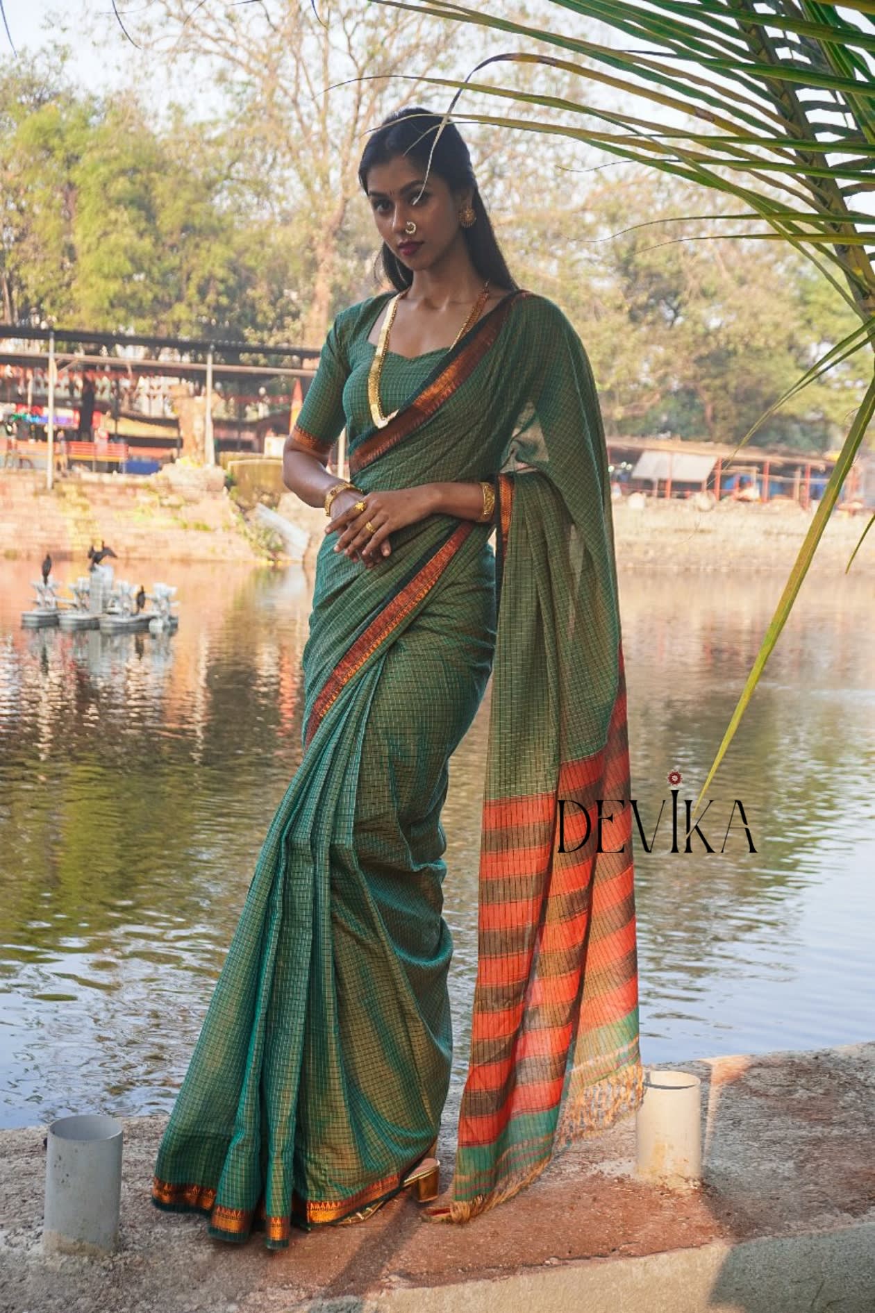 Ashwini Pista Green checked Pattern Narayanpet Pure cotton saree