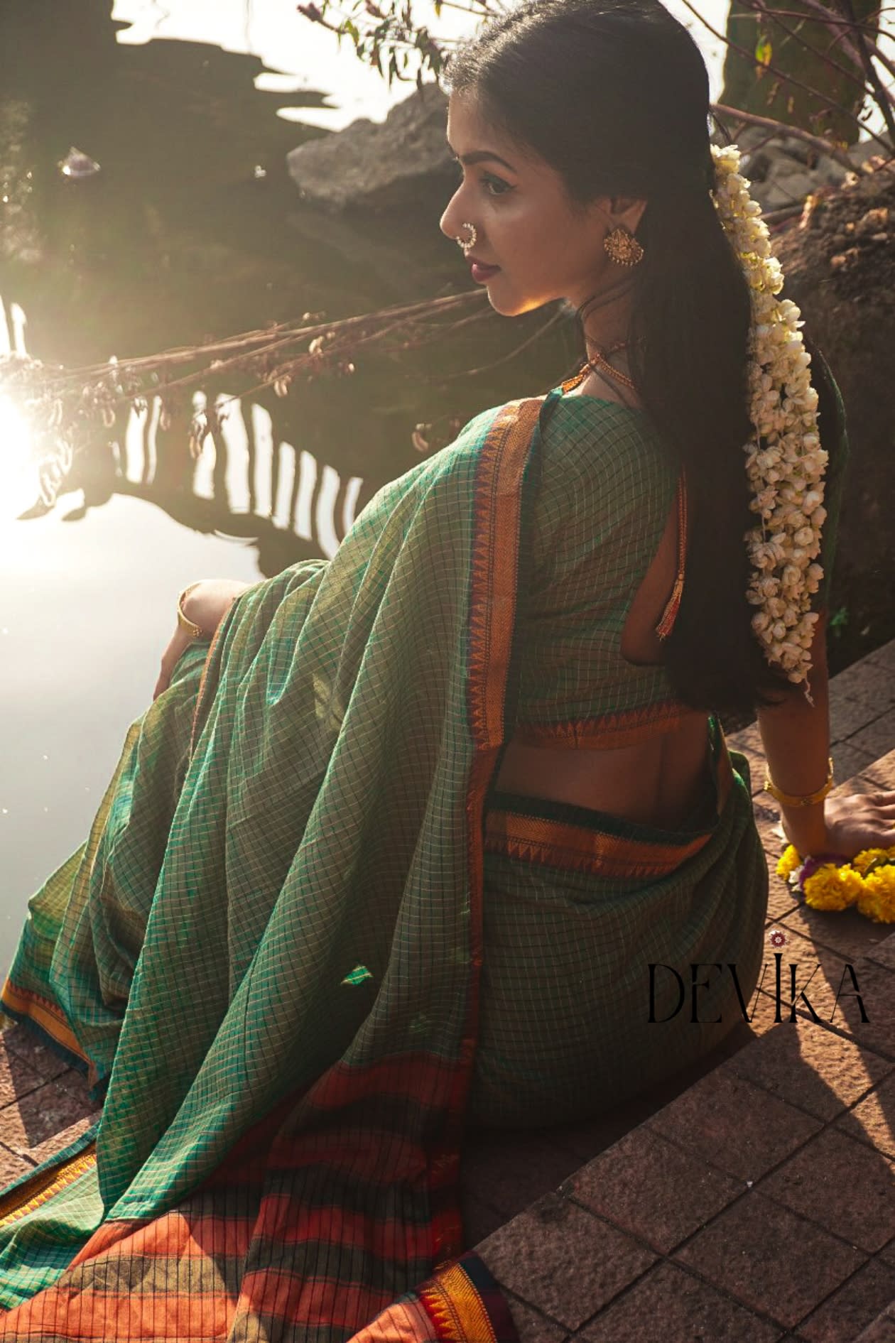 Ashwini Pista Green checked Pattern Narayanpet Pure cotton saree