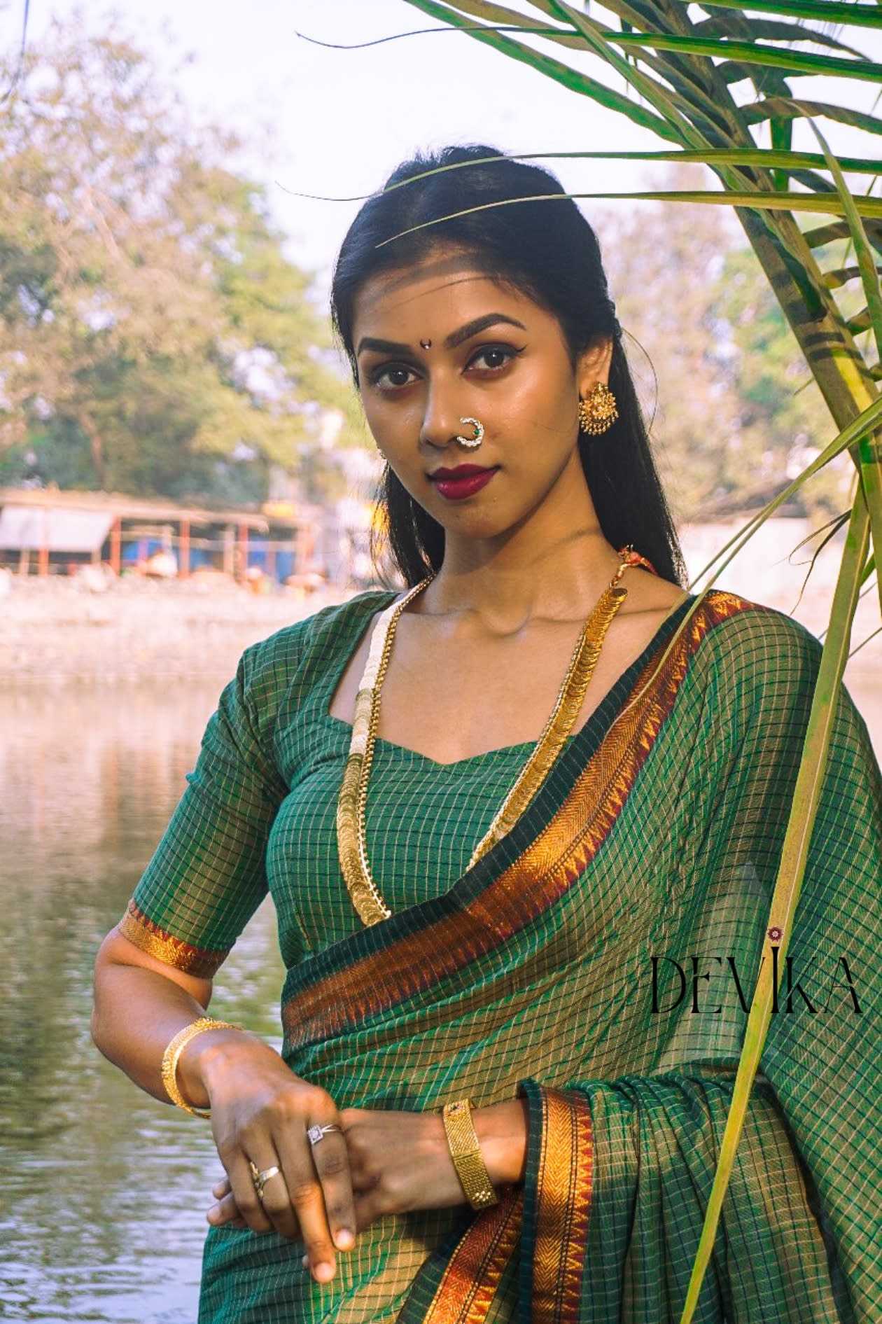 Ashwini Pista Green checked Pattern Narayanpet Pure cotton saree