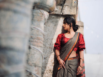 Ashwini checked Pattern Narayanapet Pure Cotton saree with running blouse piece (Same as saree)