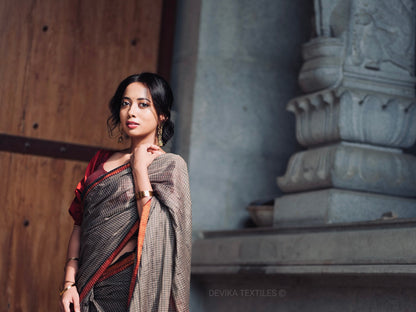 Ashwini checked Pattern Narayanapet Pure Cotton saree with running blouse piece (Same as saree)