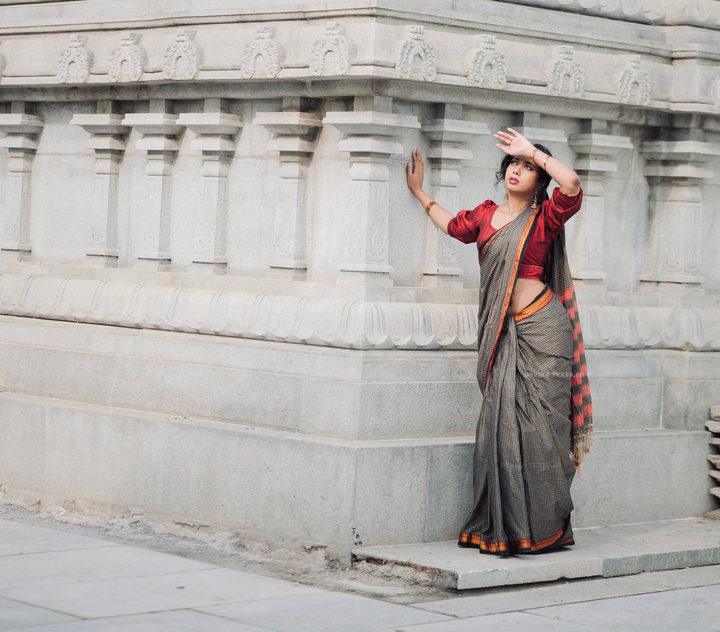 Ashwini checked Pattern Narayanapet Pure Cotton saree with running blouse piece (Same as saree)