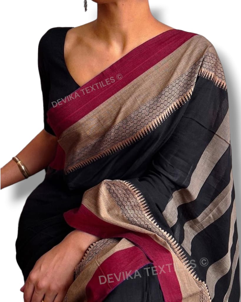 Avani Border Narayanpeth Handloom Cotton Sarees With Running Blouse Piece (Same as saree)