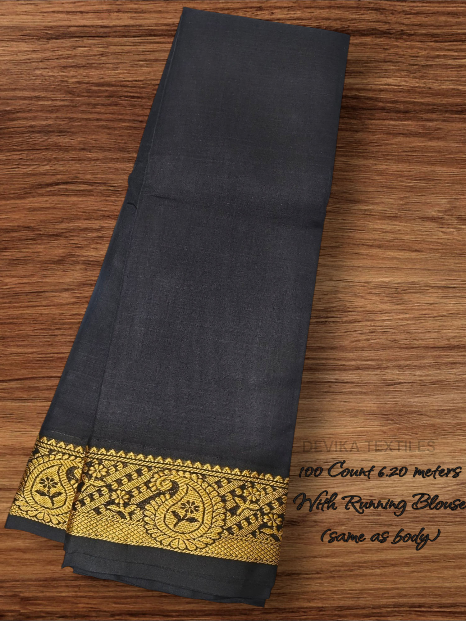 BLACK Narayanpet Pure Cotton  saree with Running Blouse (Same as saree)