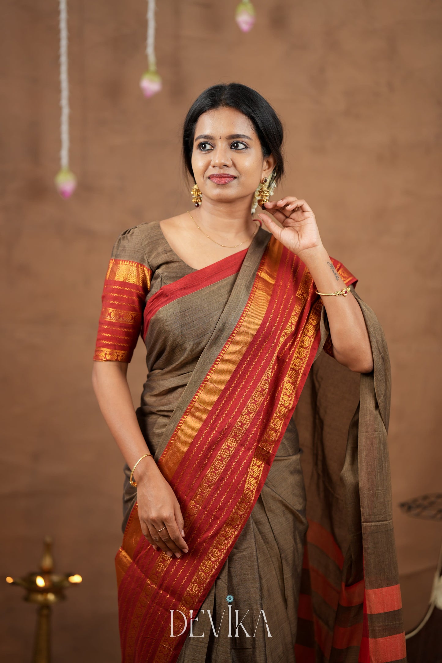 Beige Jari Border Narayanapet Pure Cotton saree