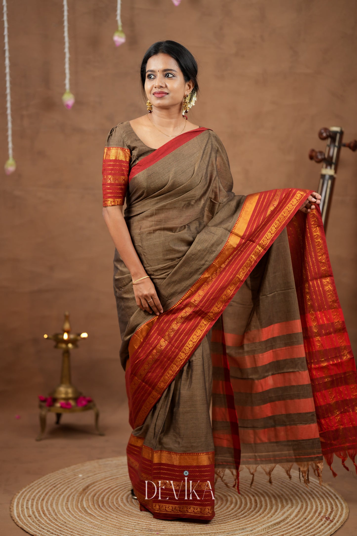 Beige Jari Border Narayanapet Pure Cotton saree