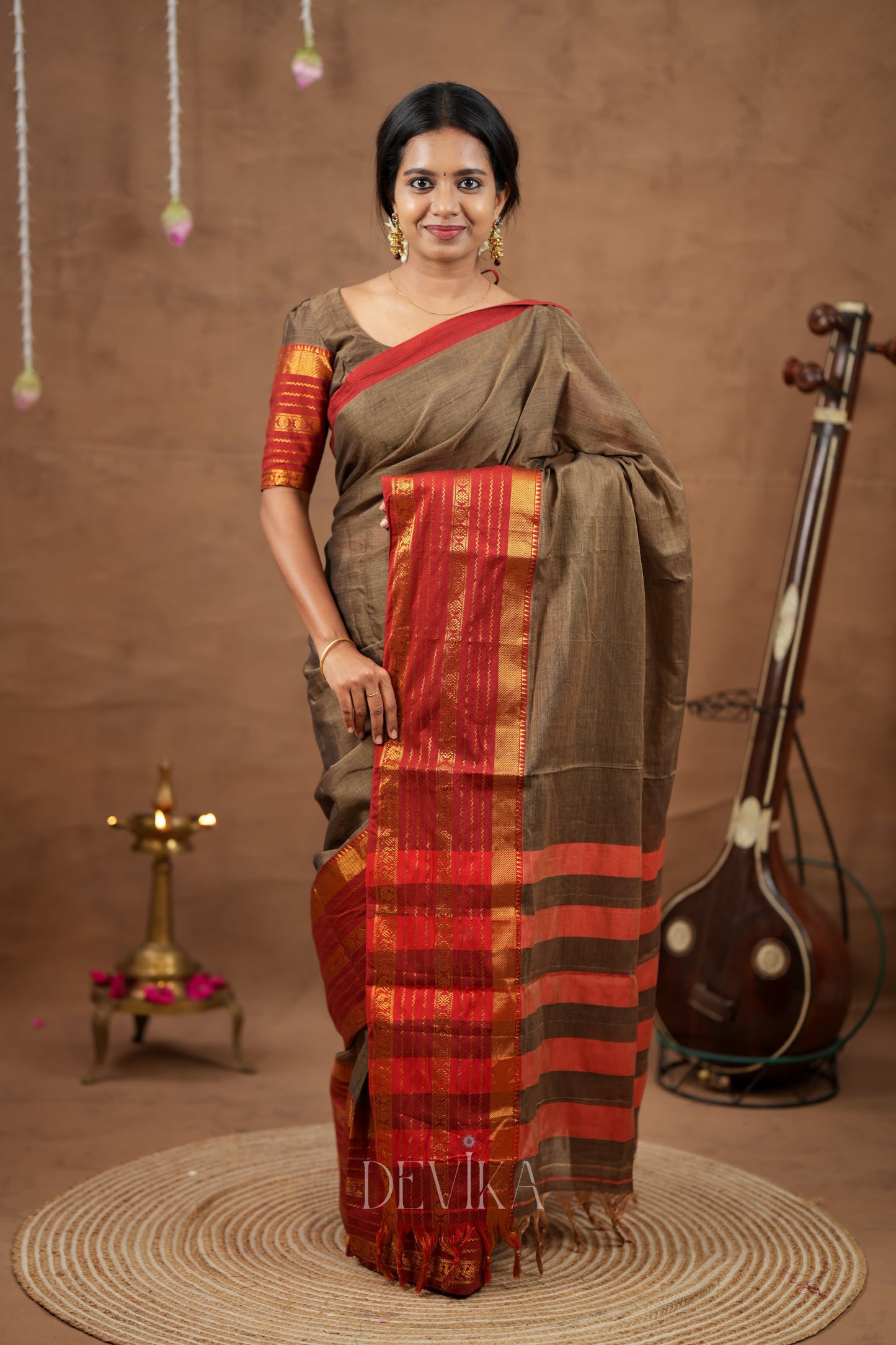 Beige Jari Border Narayanapet Pure Cotton saree