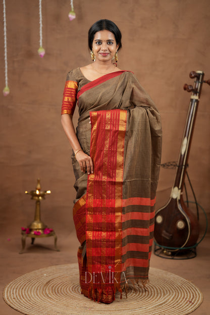 Beige Jari Border Narayanapet Pure Cotton saree