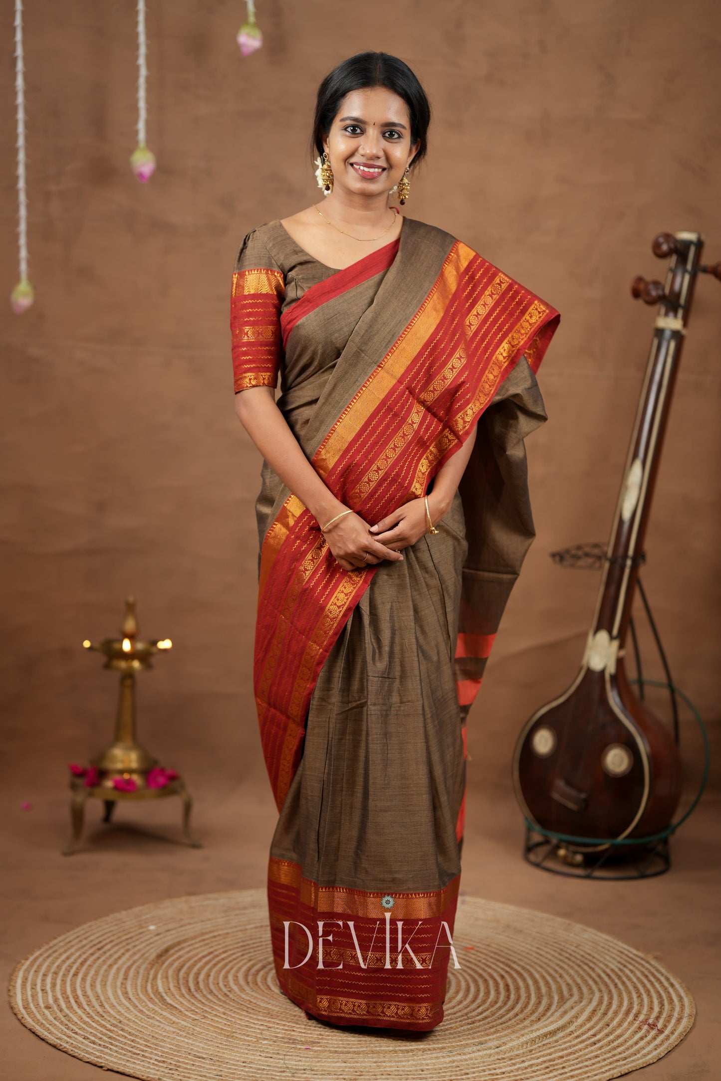 Beige Jari Border Narayanapet Pure Cotton saree