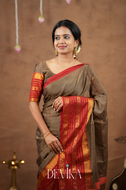 Beige Jari Border Narayanapet Pure Cotton saree