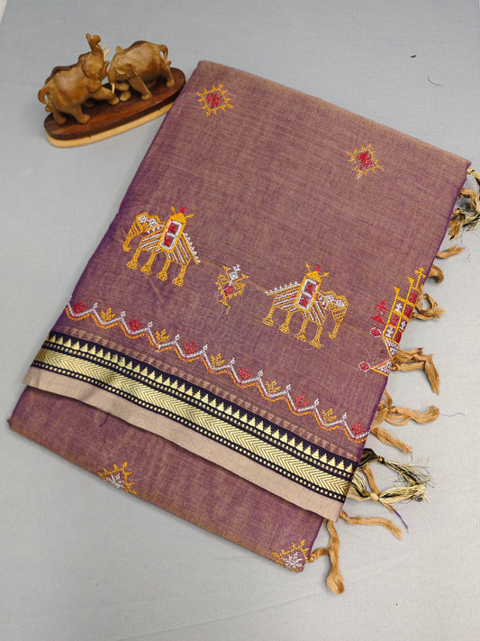 Beige Kasuti Embroidered Narayanapet Pure Cotton saree