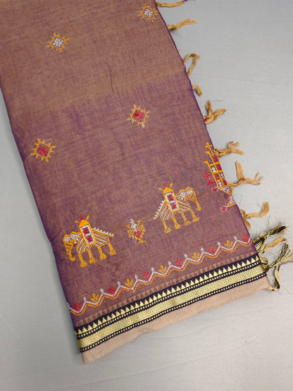 Beige Kasuti Embroidered Narayanapet Pure Cotton saree