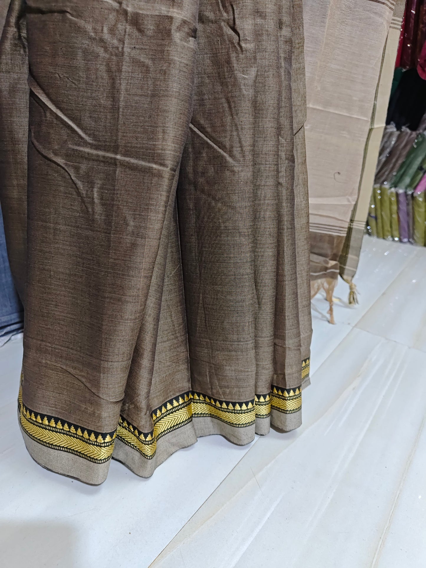 Biege Ashwini Narayanpeth Pure cotton saree with Running blouse piece (Same as saree)