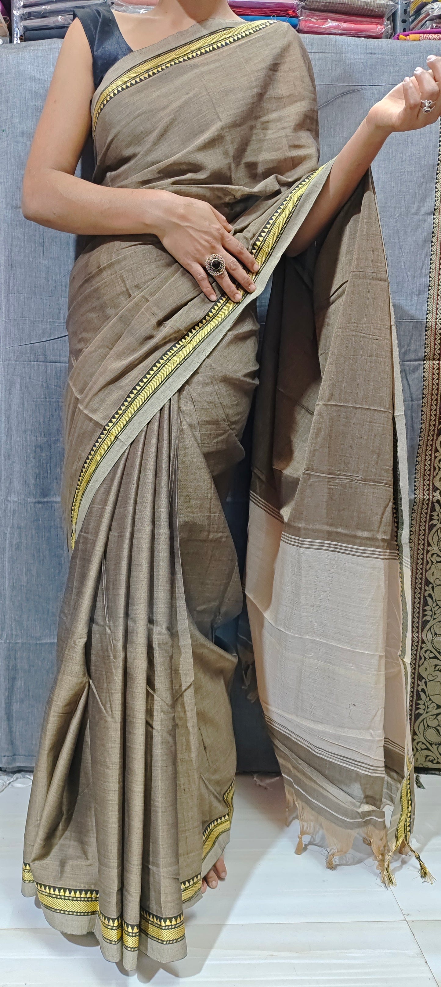 Biege Ashwini Narayanpeth Pure cotton saree with Running blouse piece (Same as saree)