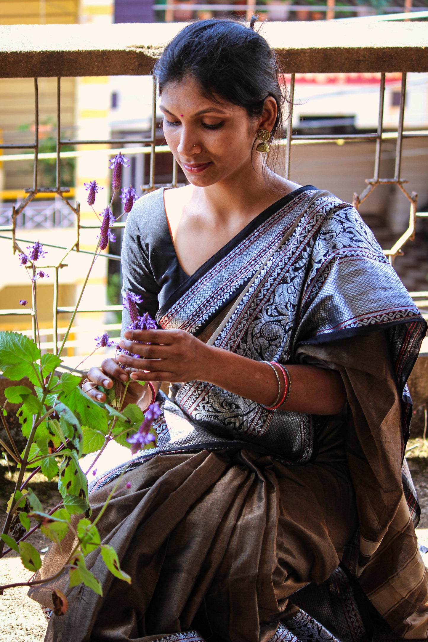 Biege Tanvi Silver Jari Border Narayanpet Pure Cotton saree