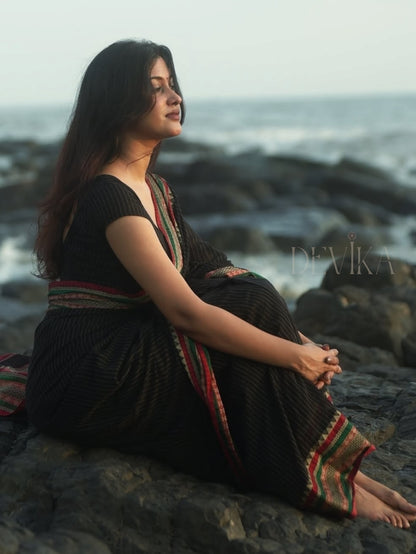 Black Anuradha Lining Pattern Narayanapet Pure Cotton saree