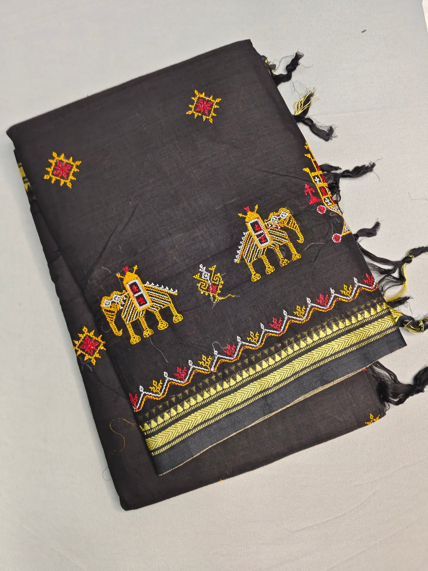 Black Kasuti Embroidered Narayanapet Pure Cotton saree