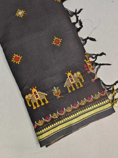 Black Kasuti Embroidered Narayanapet Pure Cotton saree