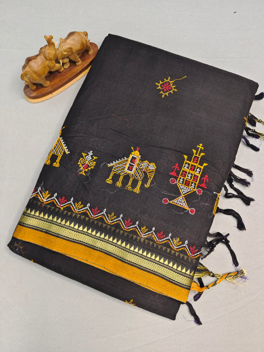 Black Kasuti Embroidered Narayanapet Pure Cotton saree