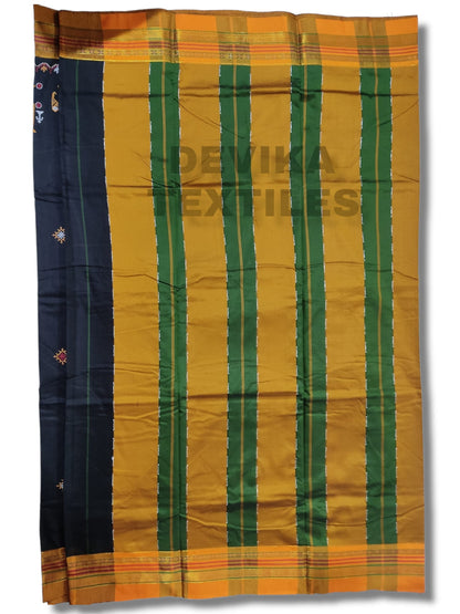 Black color Cottonsilk ilkal Kasuti work saree with running blouse piece