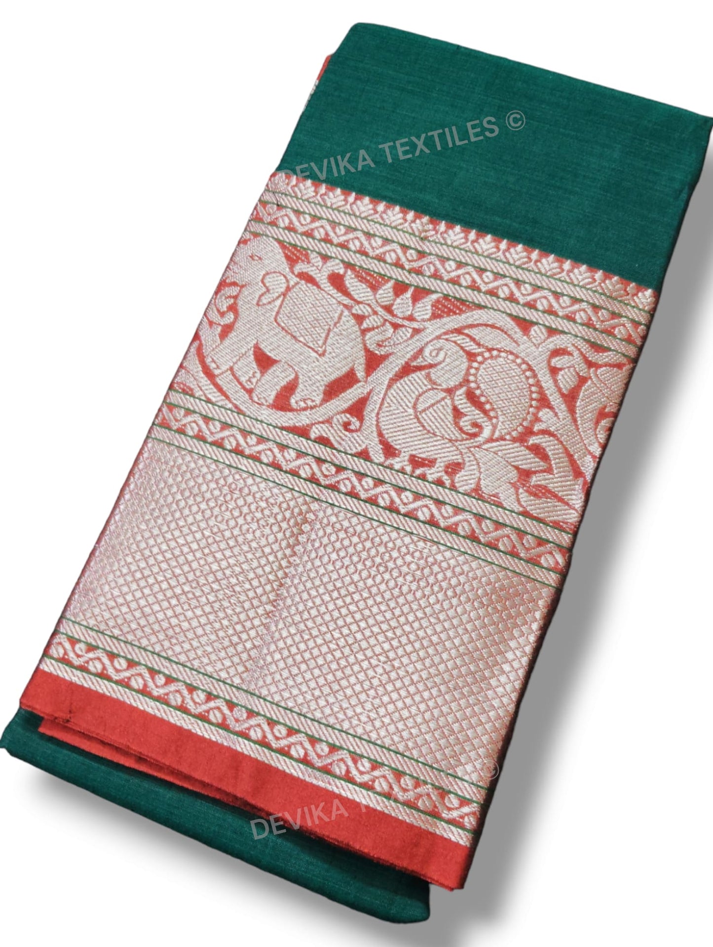 Bottle Green Big Elephant Silver Jari Border