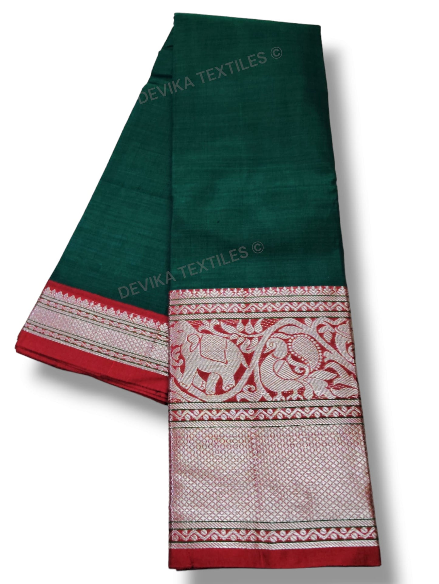 Bottle Green Big Elephant Silver Jari Border