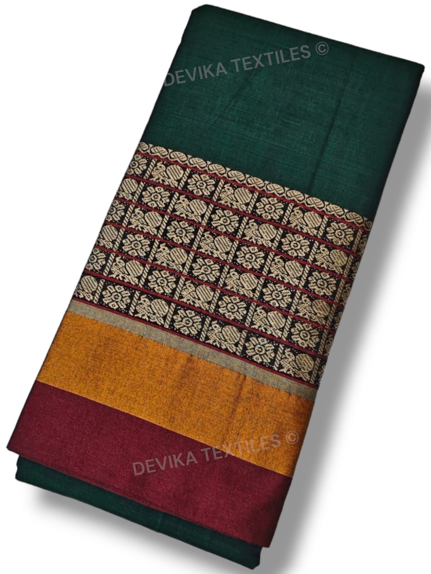Bottle Green Chandrakala Narayanpeth Pure Handloom Cotton Saree With Running Blouse Piece(Same As saree)