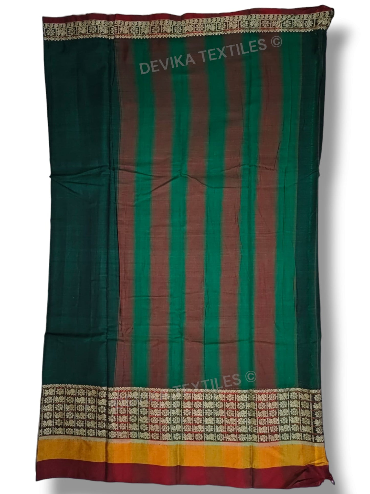 Bottle Green Chandrakala Narayanpeth Pure Handloom Cotton Saree With Running Blouse Piece(Same As saree)