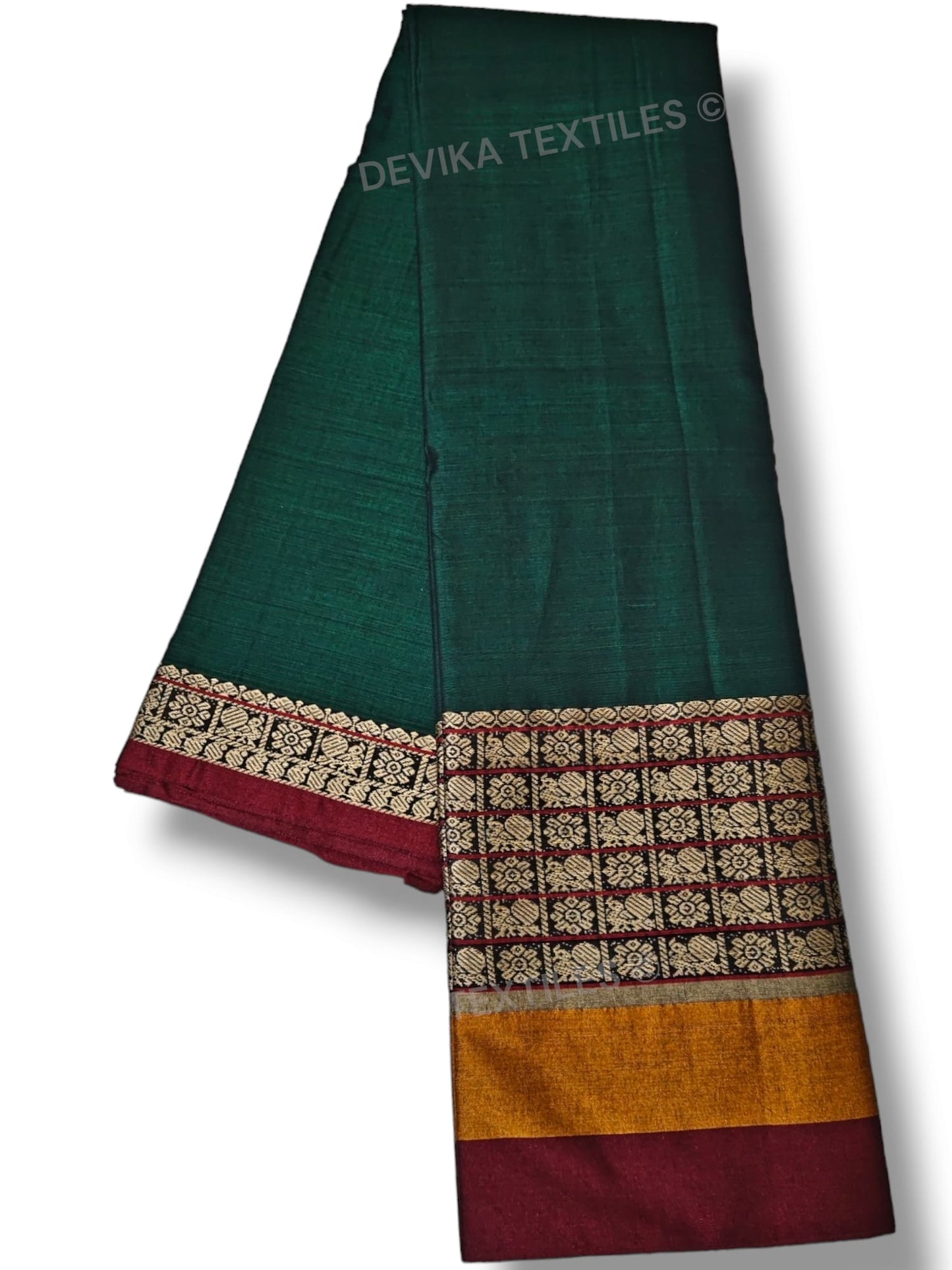 Bottle Green Chandrakala Narayanpeth Pure Handloom Cotton Saree With Running Blouse Piece(Same As saree)
