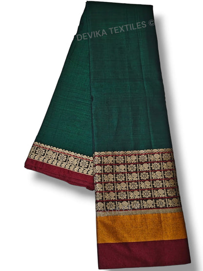 Bottle Green Chandrakala Narayanpeth Pure Handloom Cotton Saree With Running Blouse Piece(Same As saree)