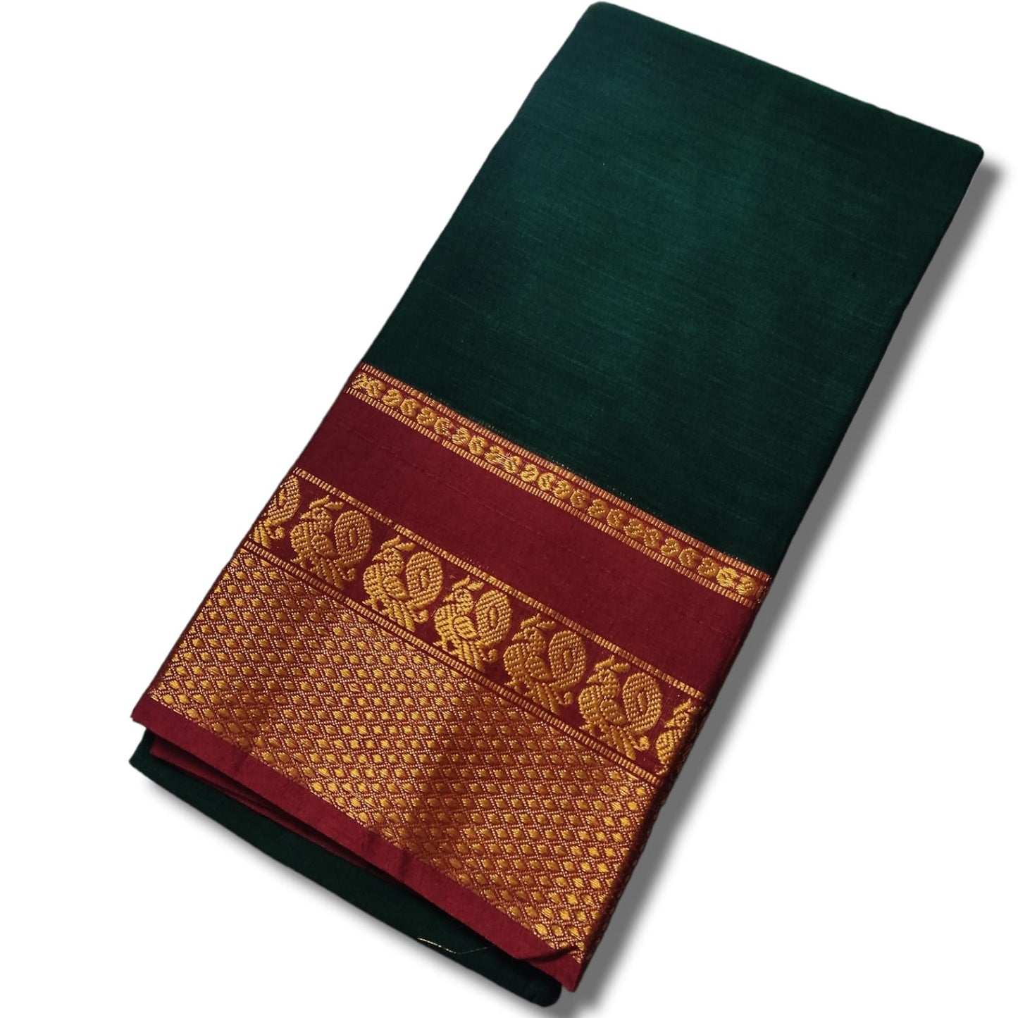 Bottle Green Narayanpet Cotton saree with Running blouse piece